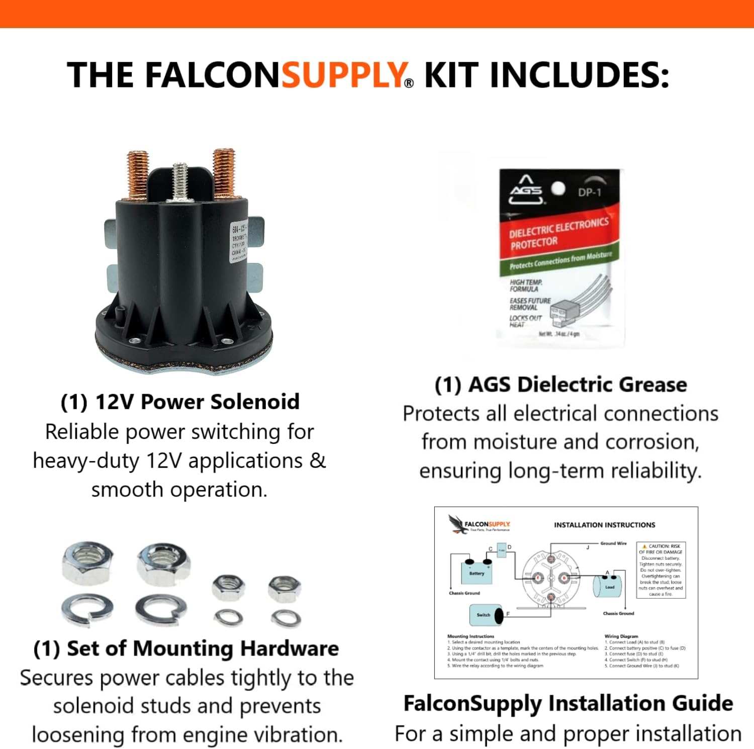 Genuine Trombetta 12V Continuous Solenoid Relay Kit for Hiniker, Pierce, Boss RT3 RT2, SnowDogg Snow Plow Motor Parts, Hydraulic Pump, RV Battery Isolator, Liftgate, Dump Trailer, Winch