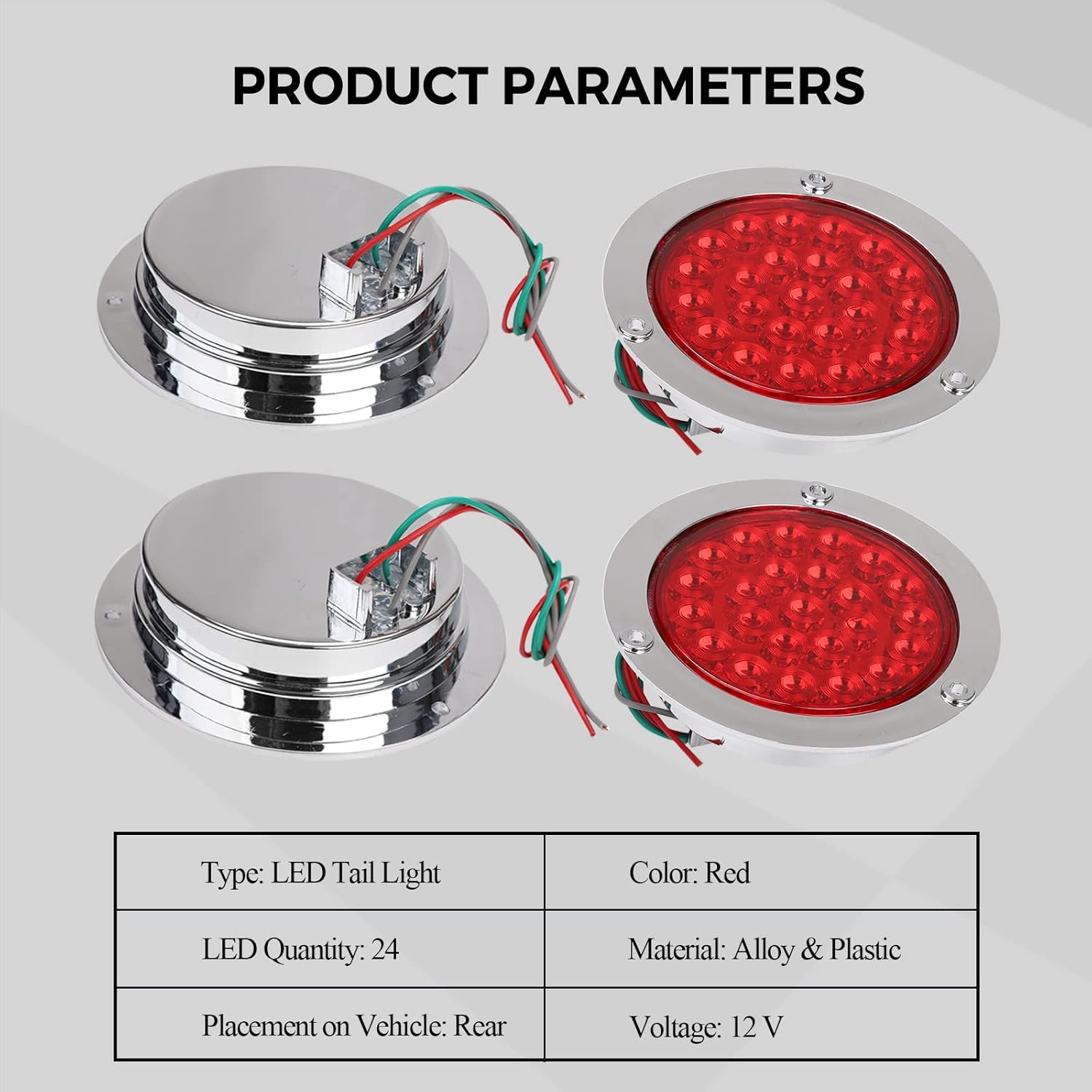 BLACKHORSE-RACING 8PCS 4" Round 24 LED Truck Trailer Stop Turn Tail Brake Lights w/Chrome Grommet, Universal Fit Vehicles with DC 12V