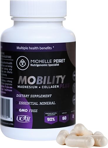Mobility - Suplemento de magnesio + colágeno con ácido hialurónico y vitamina C | Apoya huesos, articulaciones y músculos | Sin gluten y sin OMG |