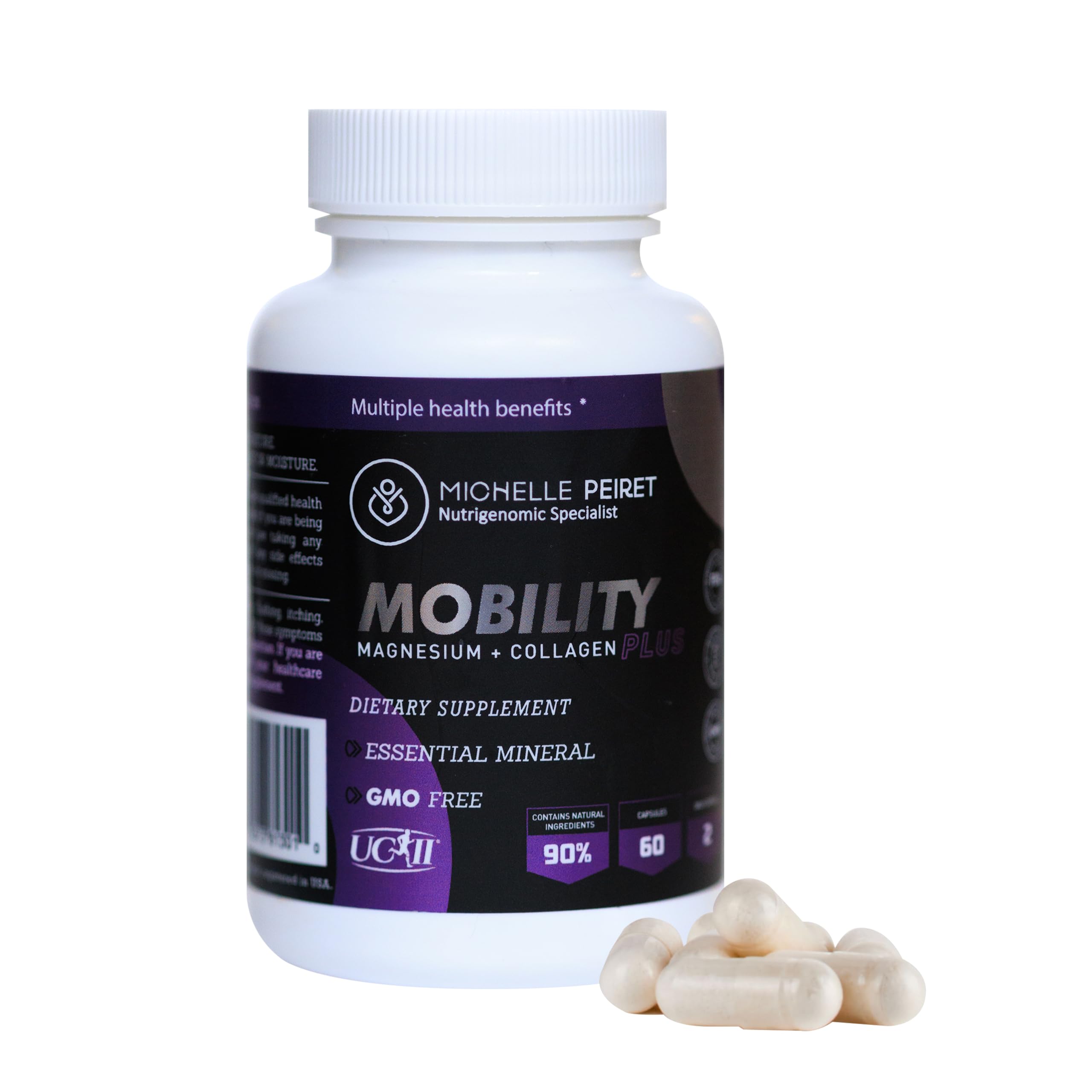Mobility - Magnesium + Collagen Supplement with Hyaluronic Acid & Vitamin C | Supports Bones, Joints & Muscles | Gluten-Free & Non-GMO | 60 Capsules for Men & Women