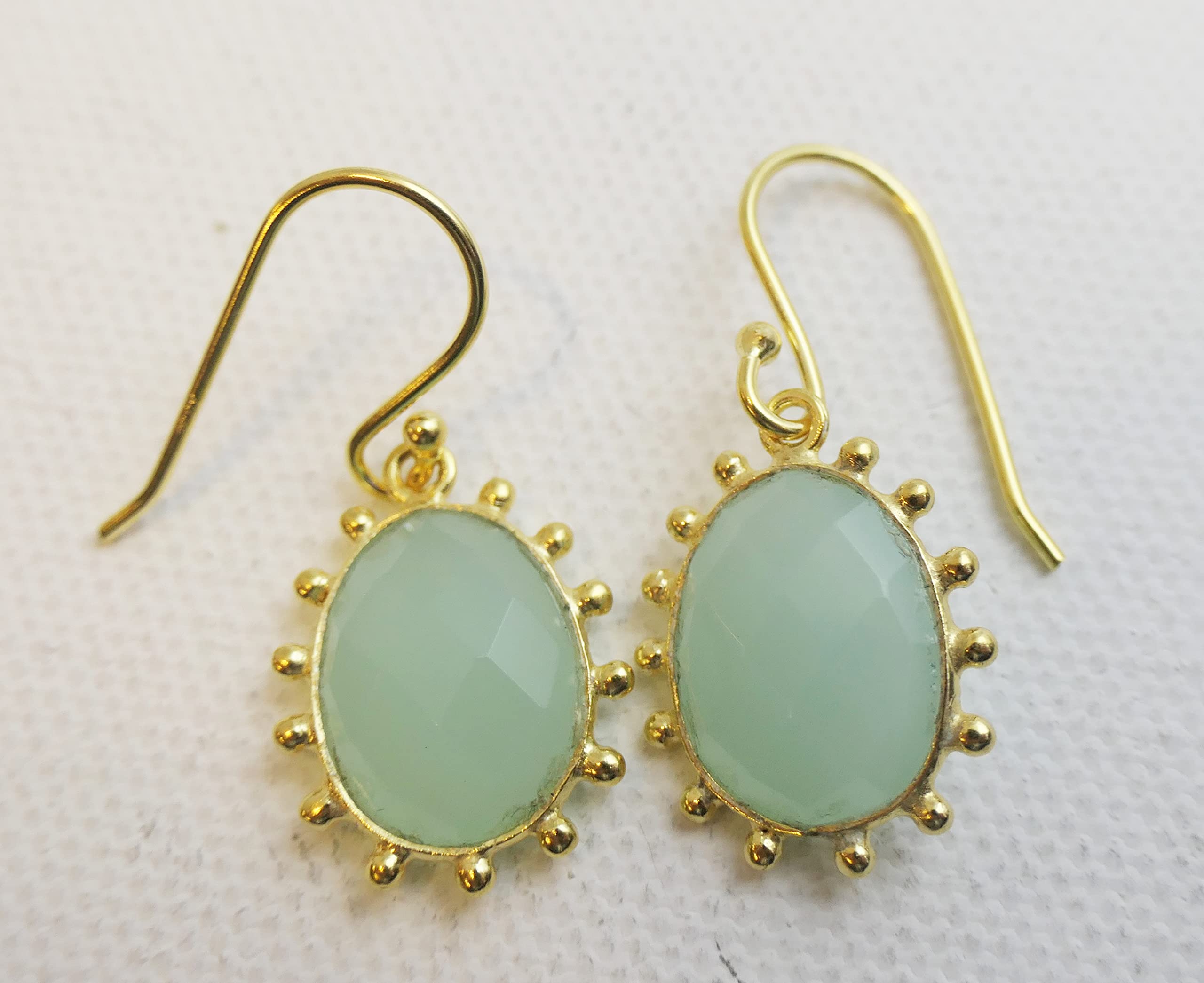 Orecchini in argento sterling placcato oro Aqua Chalcedony | Gemma Naturale - Regalo di Compleanno - Regalo di Natale - Idee Regalo Fatto a Mano per le Donne