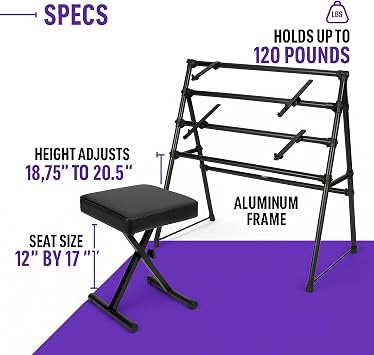 Ergode On-Stage Keyboard Stand (KS7903) with Padded Keyboard Bench (KT7800)