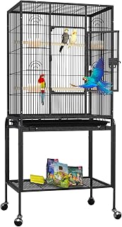 54-Inch 2 in 1 Bird Cages for Parakeets Large Wrought Iron Detachable Parrot Cage with Rolling Stand & Storage Shelf for African Grey Cockatiels Green Cheek Parakeet Flight Cage Pet House