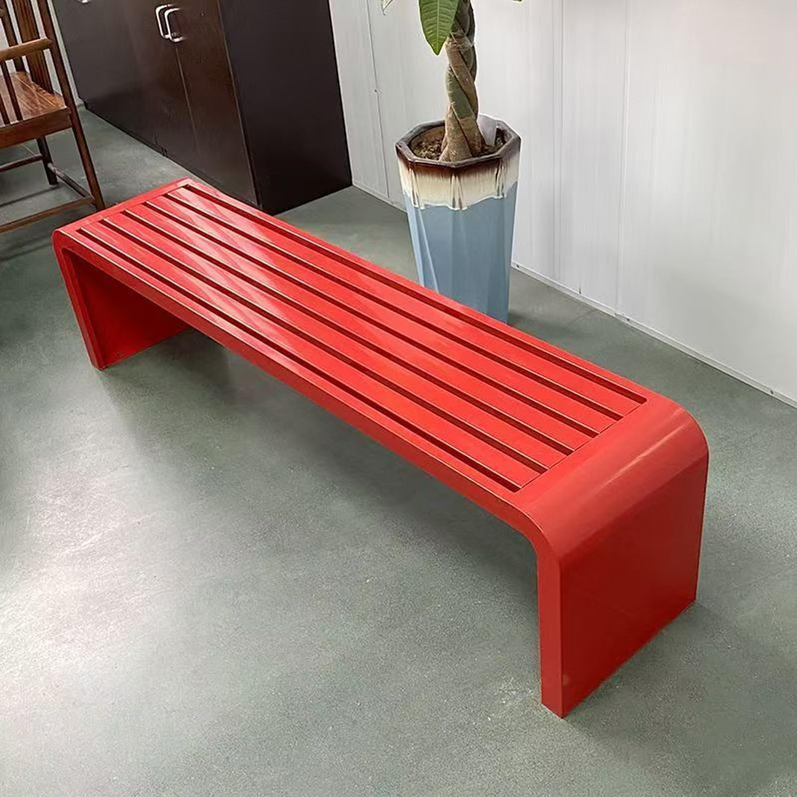 Banco impermeable sin respaldo para exteriores, diseño moderno para patios, porches, jardines y césped, 150 cm / 59.1in, color rojo, perfecto para entradas y pasillos