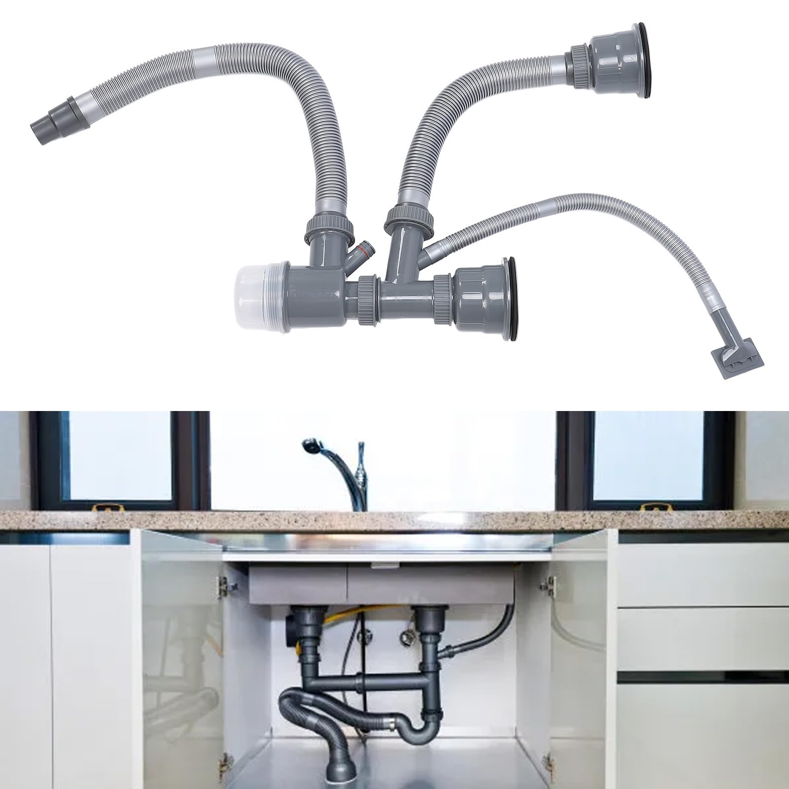 Kit tuyau de vidange pour évier double bac de cuisine moderne