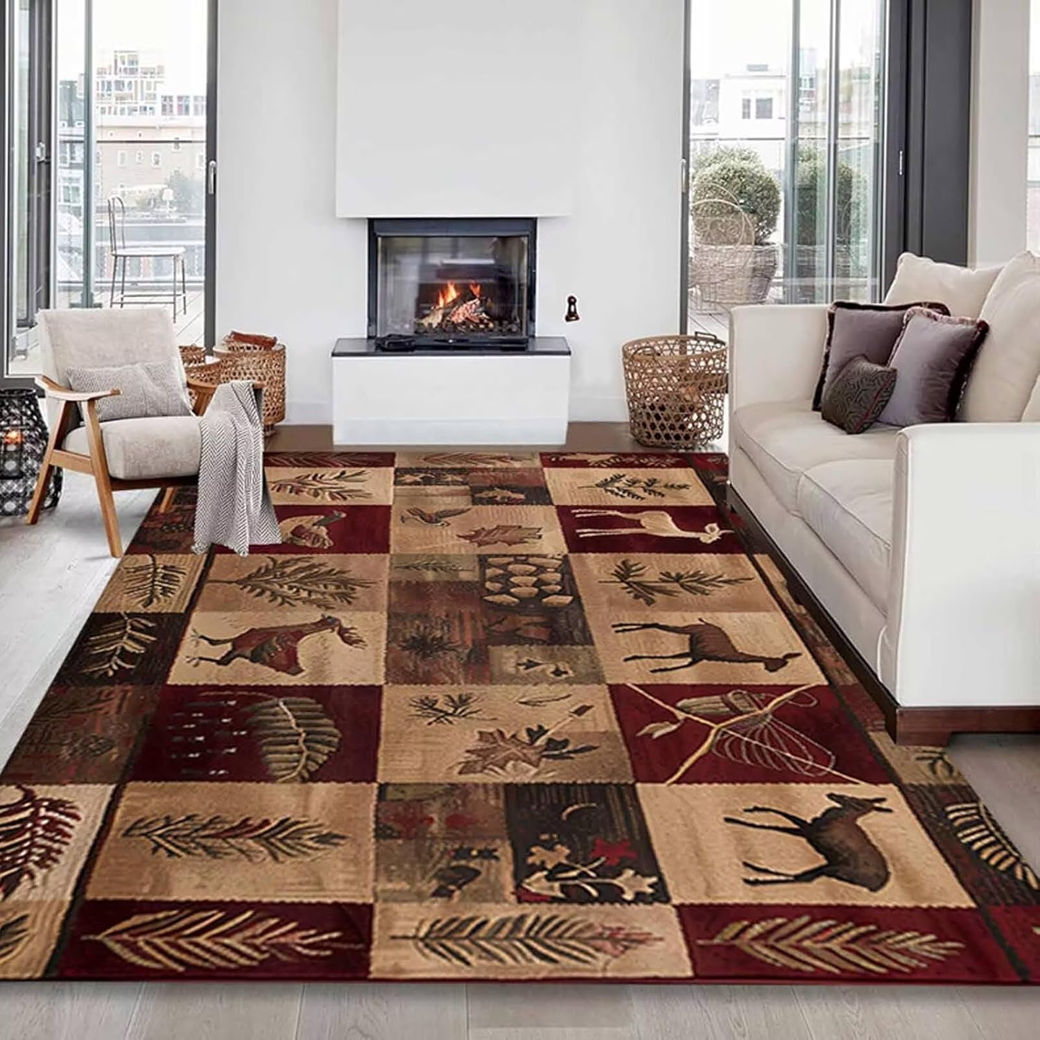 Soyalie Rustic Cabin Moose Deer Rugs 4'x6'Abstract