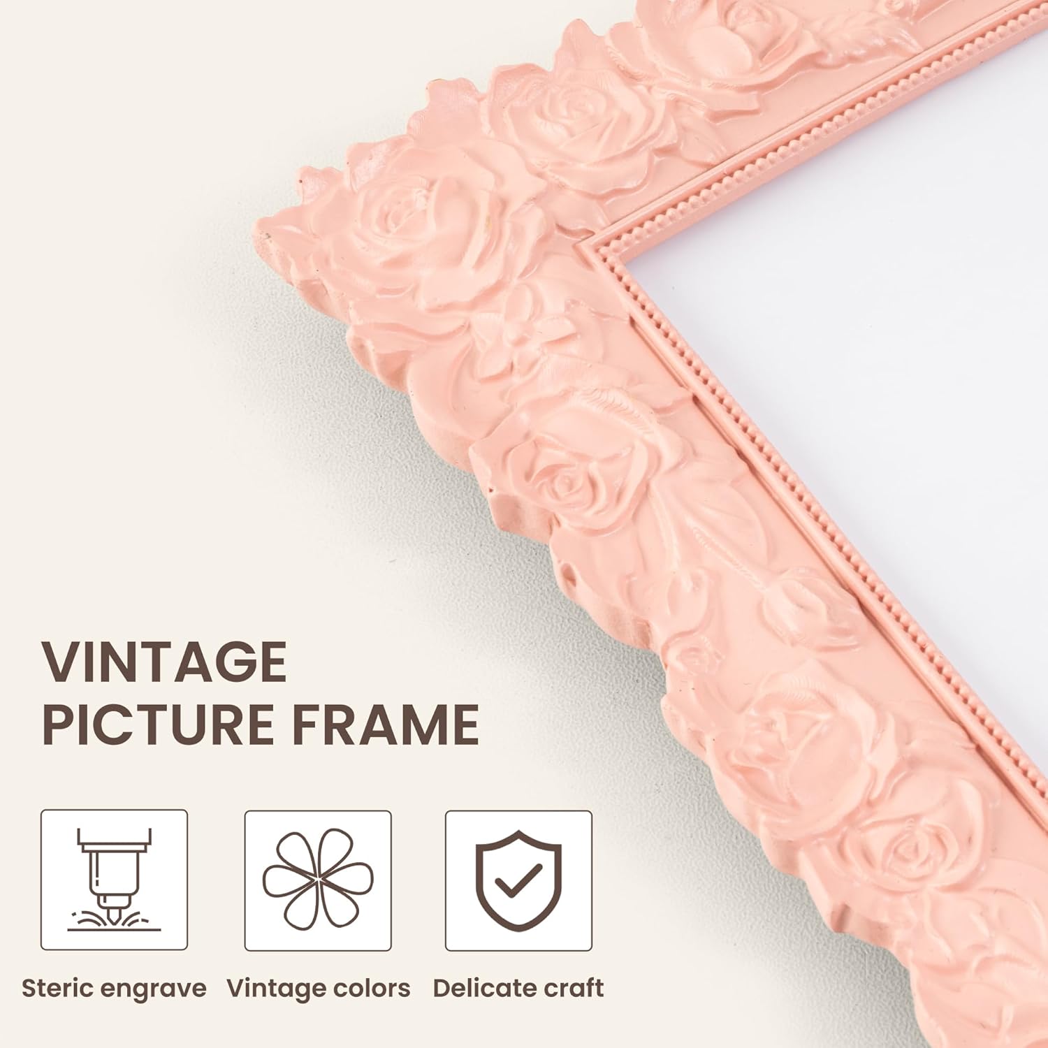 Axeman Vintage Pink Picture Frame 8x10 | 8 x 10 Antique Picture Frame with Real Glass | Ornate Pink Rose Frame 8x10 for Wall & Tabletop Display | 8 x 10 Frame