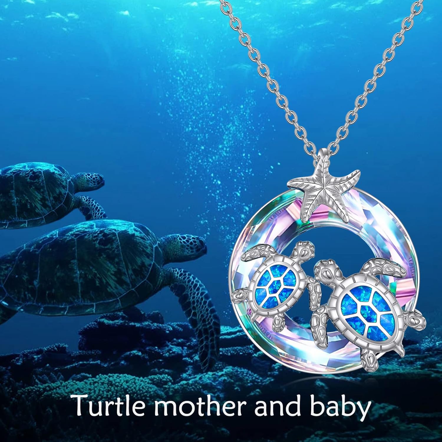 S925 Sterling Silver Crystal Sea Turtle Necklace Turtle Gifts for Women, 18+2 Inch - Image 3