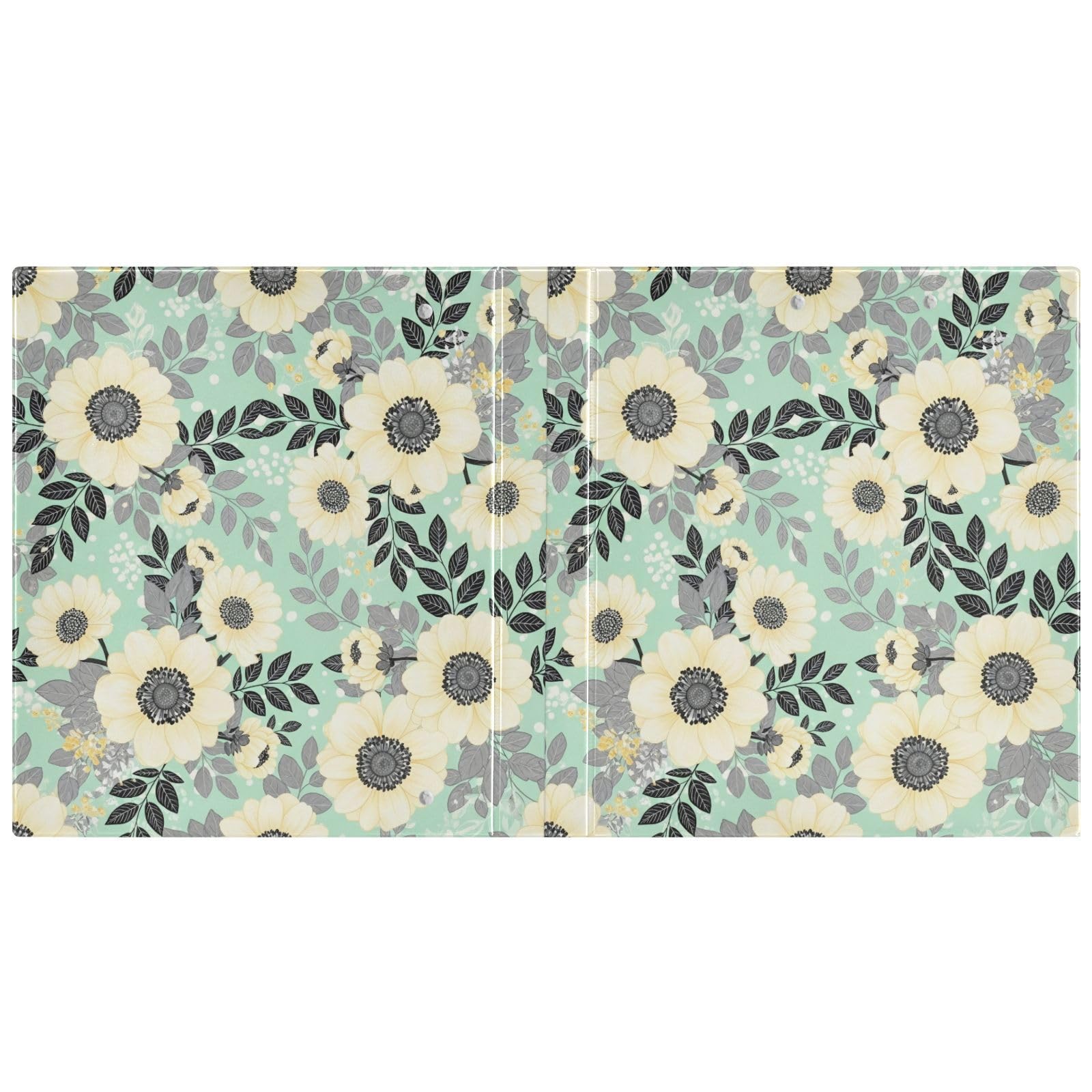 Carpeta de 3 anillos, carpeta de anillos en D con flores amarillas crema, paquete de 2 | Con portapapeles y bolsillos, para escuela, universidad, oficina
