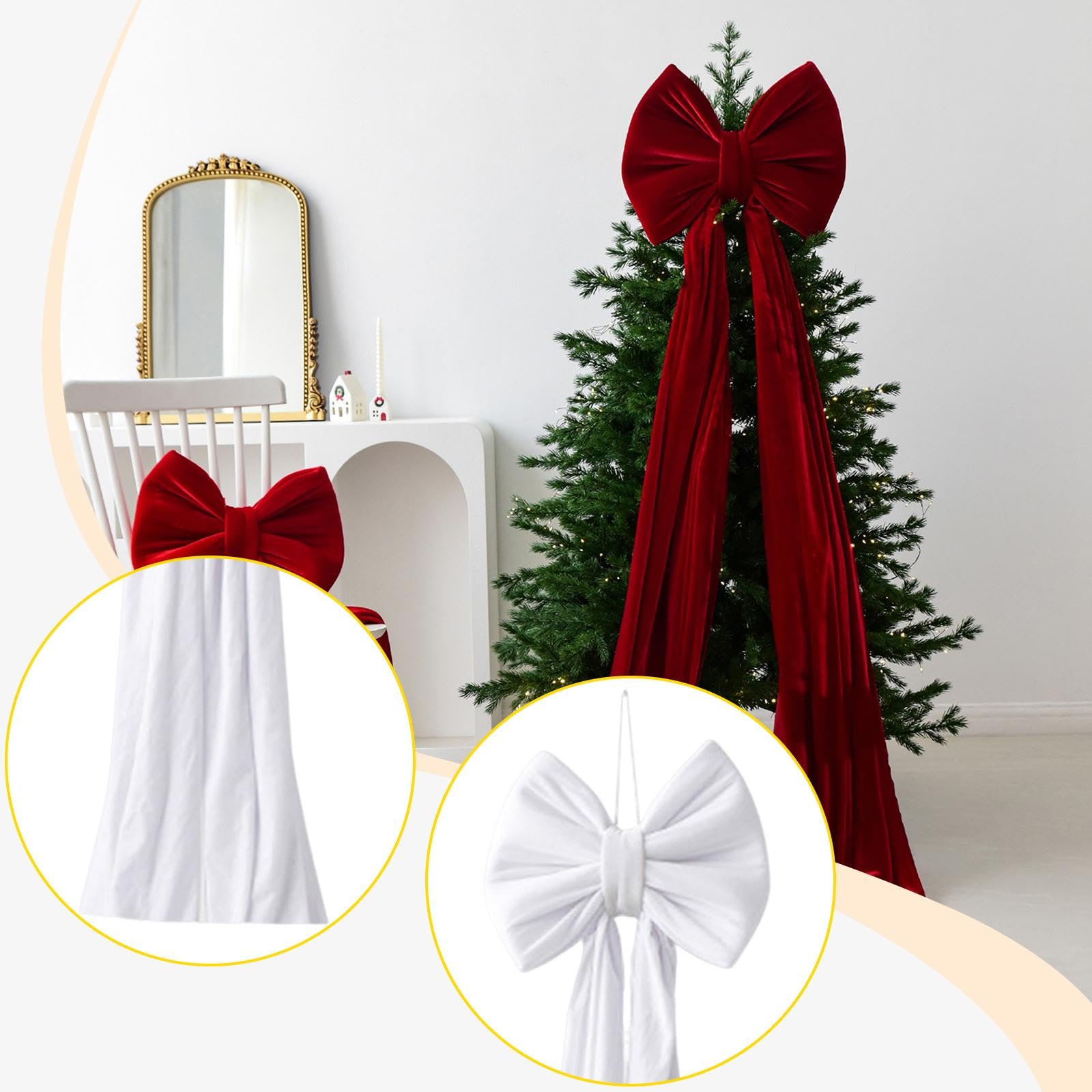 predolo Fiocco di Natale in Velluto, Fiocco Decorativo, Extra Large, Decorazione Natalizia per Porta d'ingresso, Festival, Finestra, Interni, Bianco