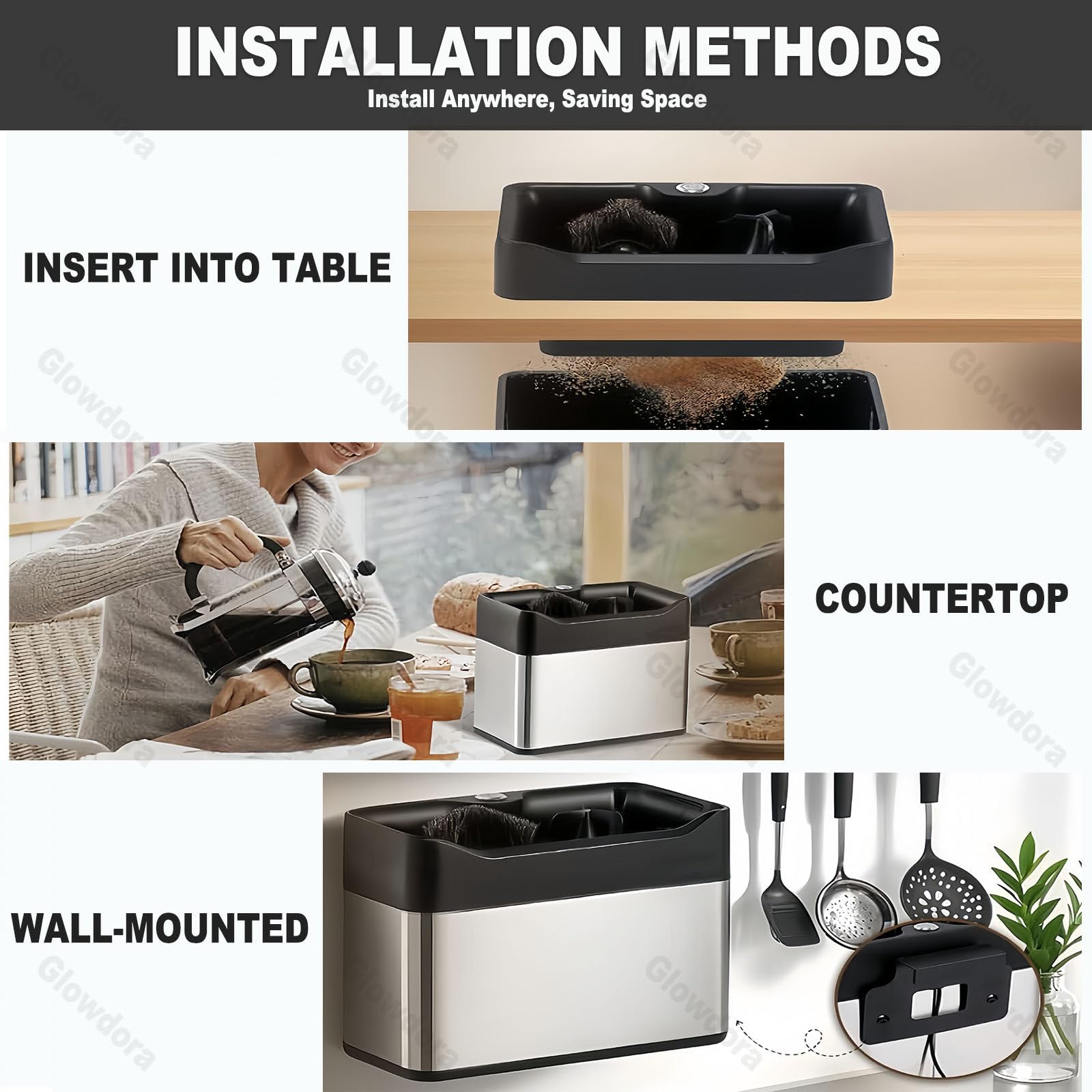Limpiador De Portafiltros Eléctrico, Limpiador Automático De Posos De Café con 2 Raspadores Y 2 Cabezal De Cepillo Black