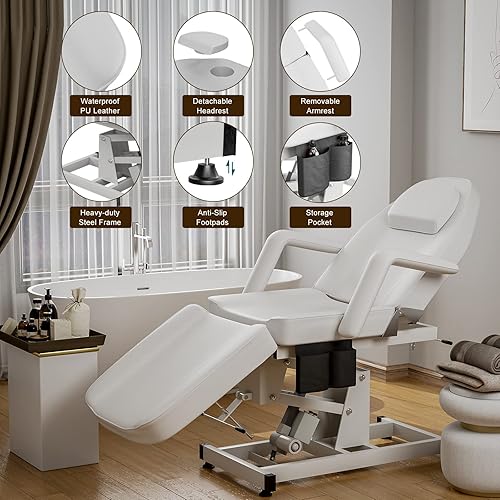 Miniatura 6 de Paddie Silla eléctrica ajustable para tatuaje con bolsillo de almacenamiento cama facial plegable para cliente esteticista extensión de pestañas de