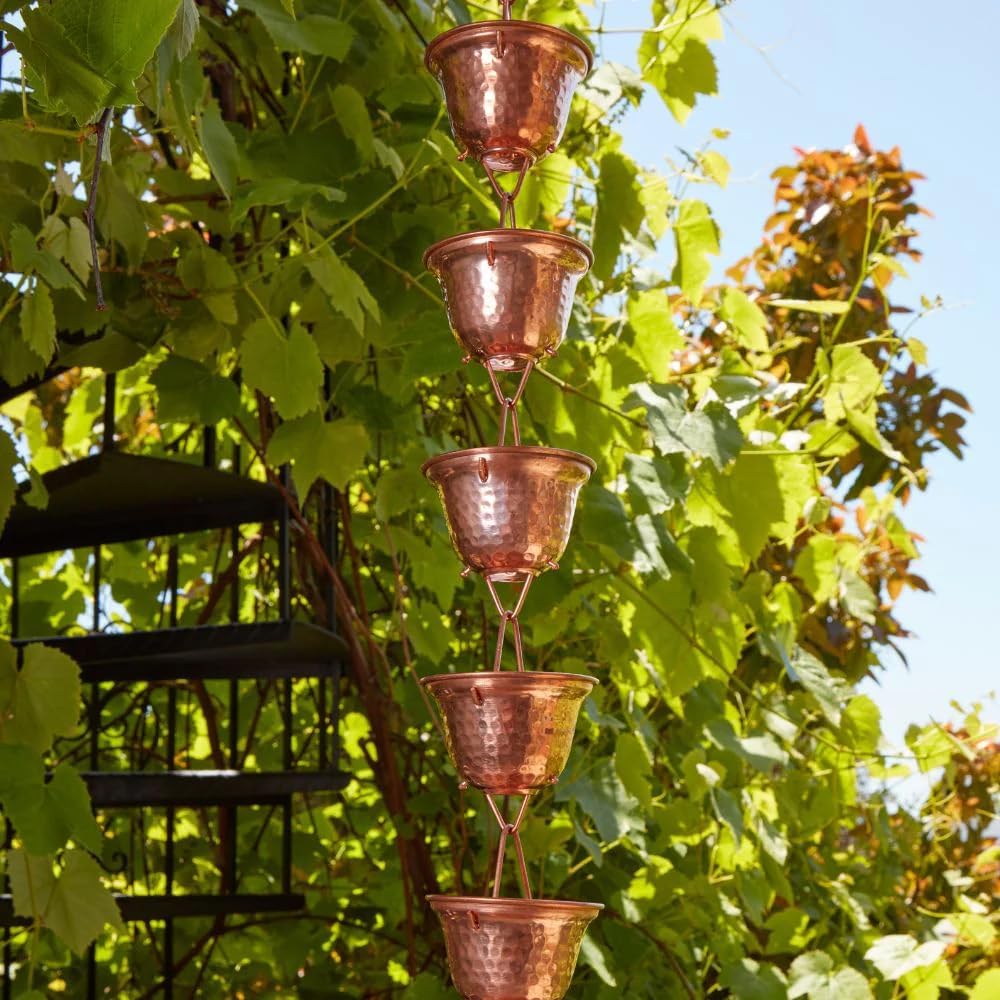 Gold & Garden Rain Chains for Gutters, Copper, 16 Cups, 8ft Long