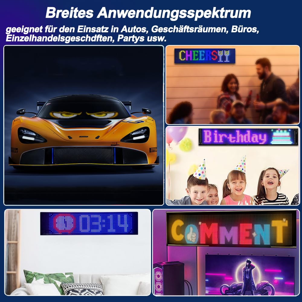 Großes LED-Auge für LKW (59x12cm) - Flexible, programmierbare LED-Anzeige - Fernbedienung & Bluetooth für Lauftext & Muster - Ideal für dynamische Werbung