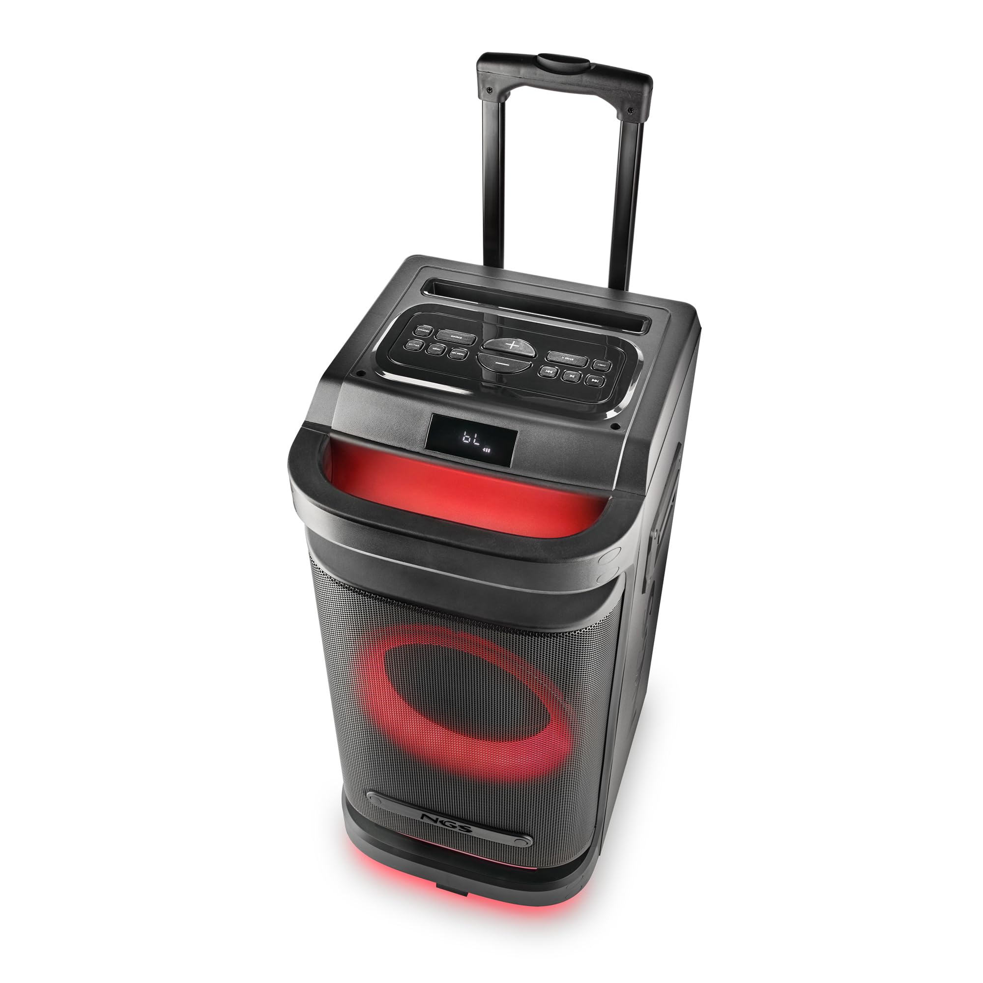 NGS Wild Space 1 – Altoparlante portatile Bluetooth 5.3 per feste, 900 W, subwoofer 10", luci LED RGB, TWS, karaoke, batteria 6H, ruote e maniglia, nero | 900 W (180 W RMS). Subwoofer e 2 tweeter. Ruote USB/AUX IN/Micro SD. True Wireless. 6 ore di autonom