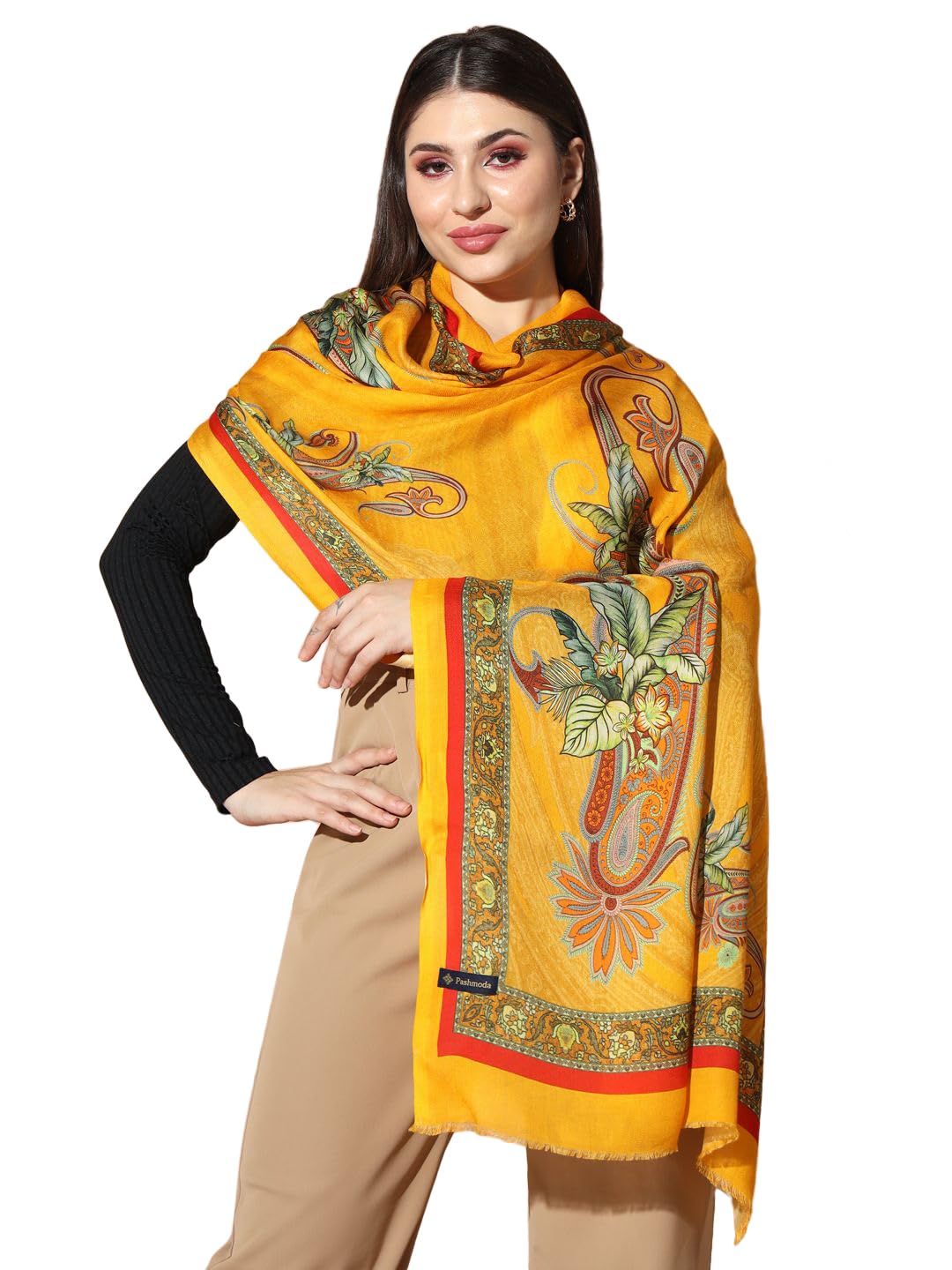 Women Fine Soft Bamboo Fibre Stole, Multicoloured Ethnic Design, Evening Wrap, Luxury Pashmina Scarf, Wrap, Sustainable and Natural Fabric (Size : 71X203 CM)-image-29