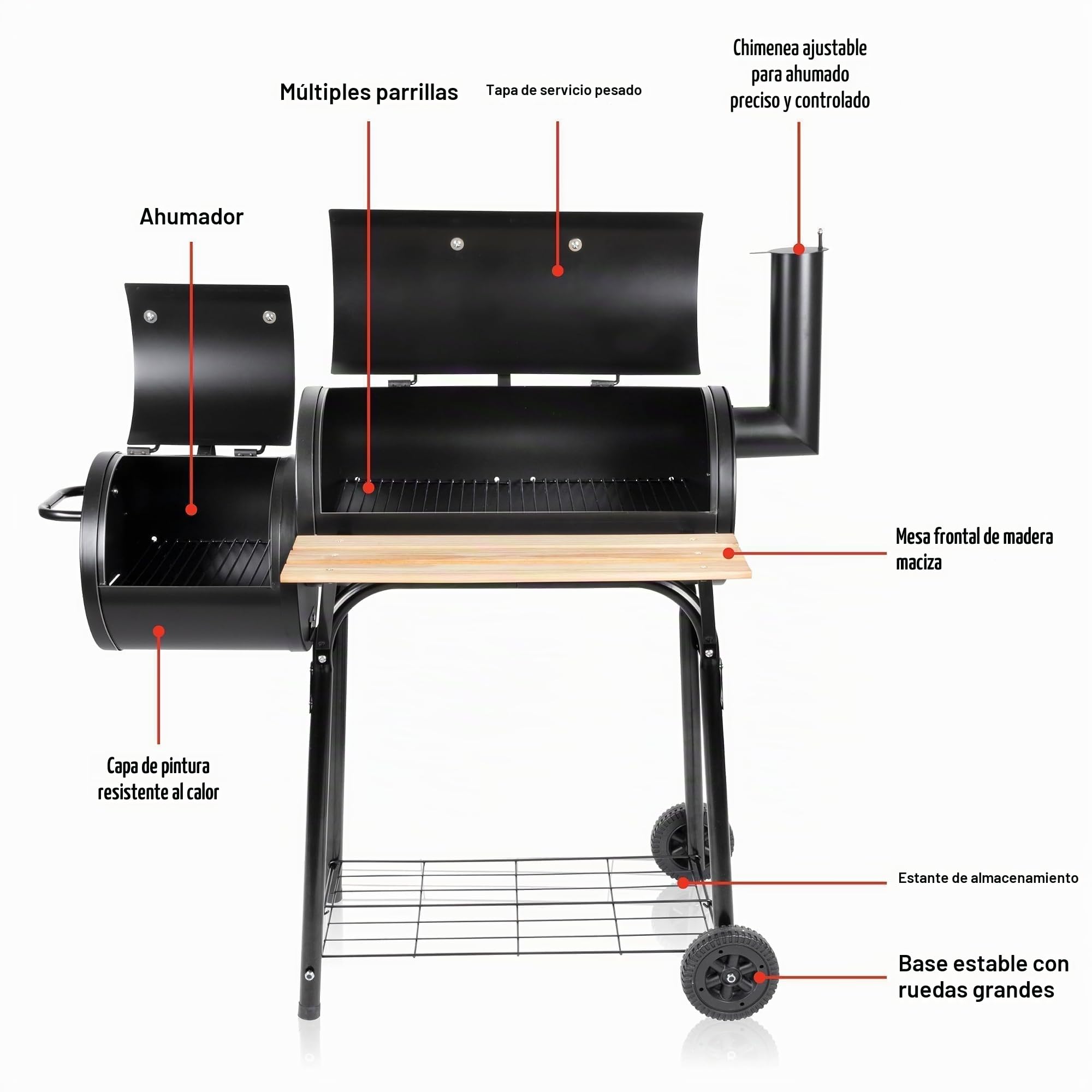 BBQ Collection Barbacoa para ahumar – Barbacoa y dispositivo de humo – con horno separado – Canal de humo ajustable – 104 x 58 x 114 cm