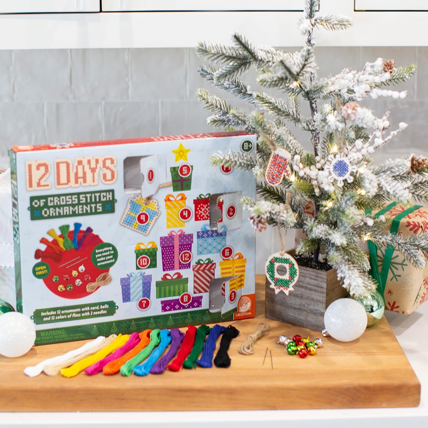 Amazon.com: MindWare's 12 Days of Cross Stitch Wood Christmas