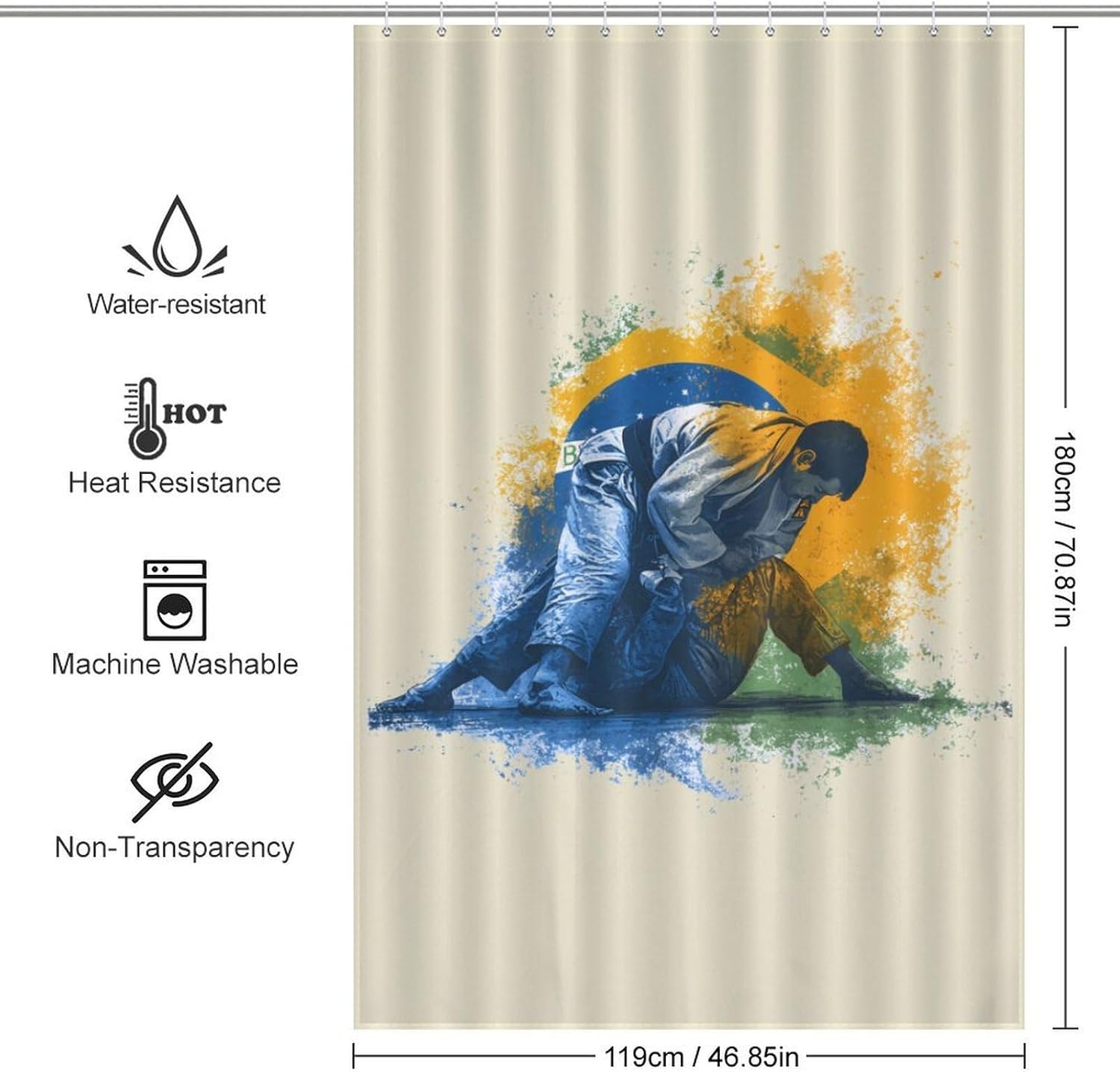 Brazilian Jiu-Jitsu Brazil Shower Curtain 46.85x70.87Inch（119x180cm） Polyester Bath Curtain Shower Curtains Printed Decorative