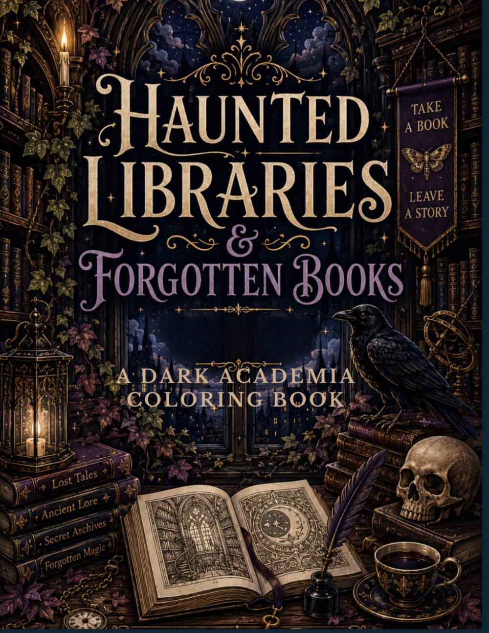 Haunted libraries & Forgotten Books: A Dark Academia Coloring Book