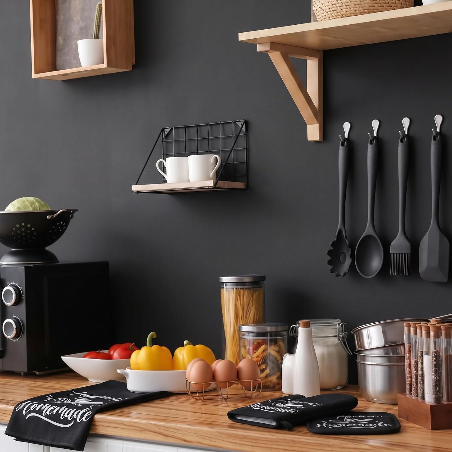 Black Kitchen Accessories, 15 Pack, Happy Kitchen