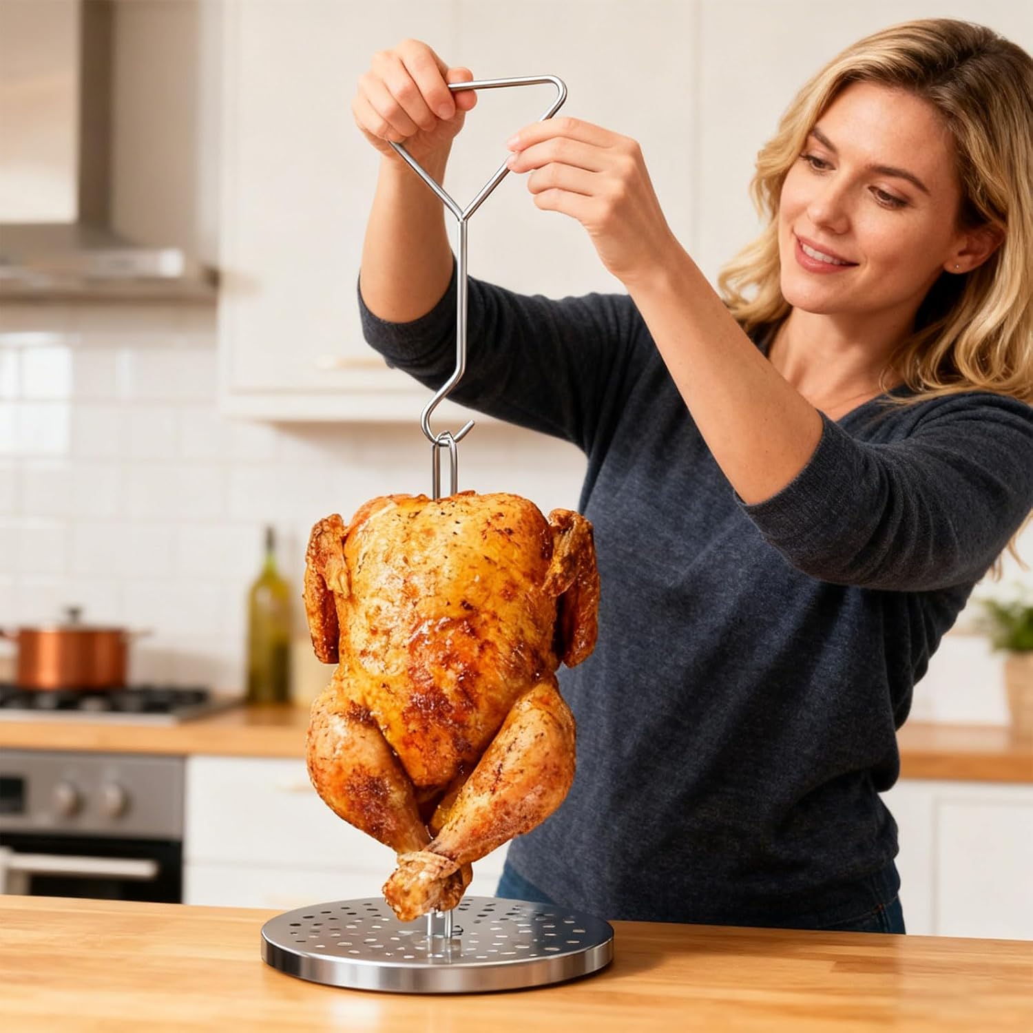 Quick Install Stainless Steel Turkey Fryers Basket Holds 20 Easy to with Vertical Rack and Drain Pan Thanksgiving Rack