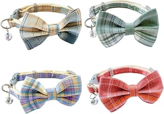 4pcs Cat Neckline, with Break Buckle, Adjustable 22-15mm, Checked Cat Collars with Bells and Bow Tie for Kittens, Small Pets, Safe and Comfortable, for Daily Use and Special Occasions