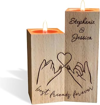 Best Friends Forever - Personalized Wooden Candle Holder - Custom Friendship Gift with Heart Design