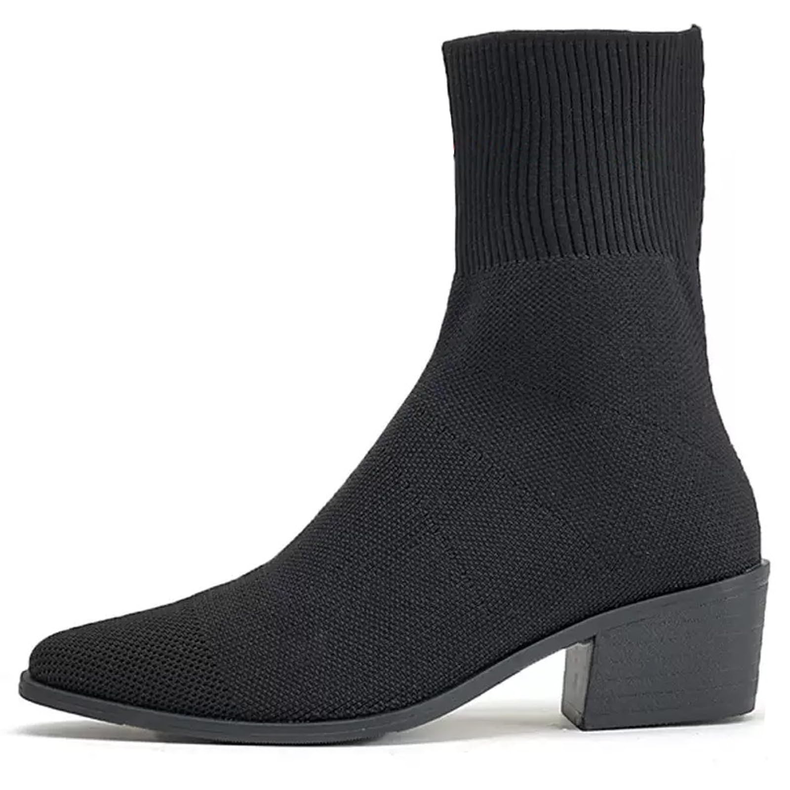 Ankle Boots for Women Dressy Comfy Knit Sock Booties Pointed Toe Chunky Heel Slip on Elastic Booties