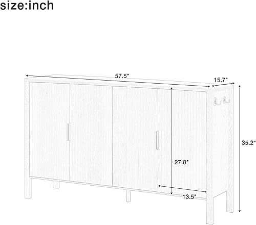 Miniatura 38 de Aparador moderno y elegante con patas y asas de metal dorado y estante ajustable, mesa consola clásica de 60 pulgadas, mesa de sofá, mesa de entrada