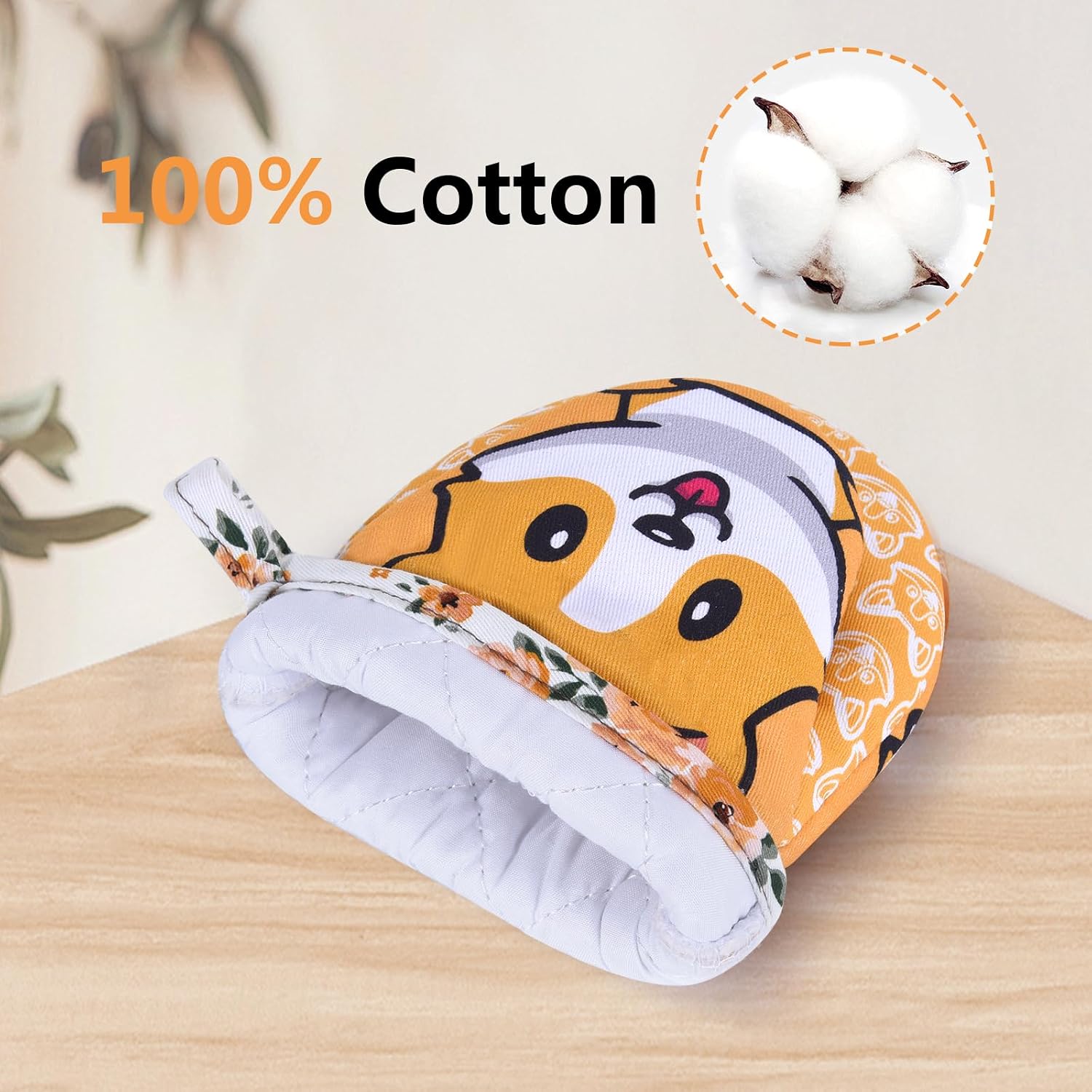 Mini Oven Mitts Cute,Silicone Oven Mitts Heat Resistant 500℉ with Non-Slip Grip and Soft Quilted Cotton Lining for Kitchen Cooking and Baking. Machine Washable-Dog