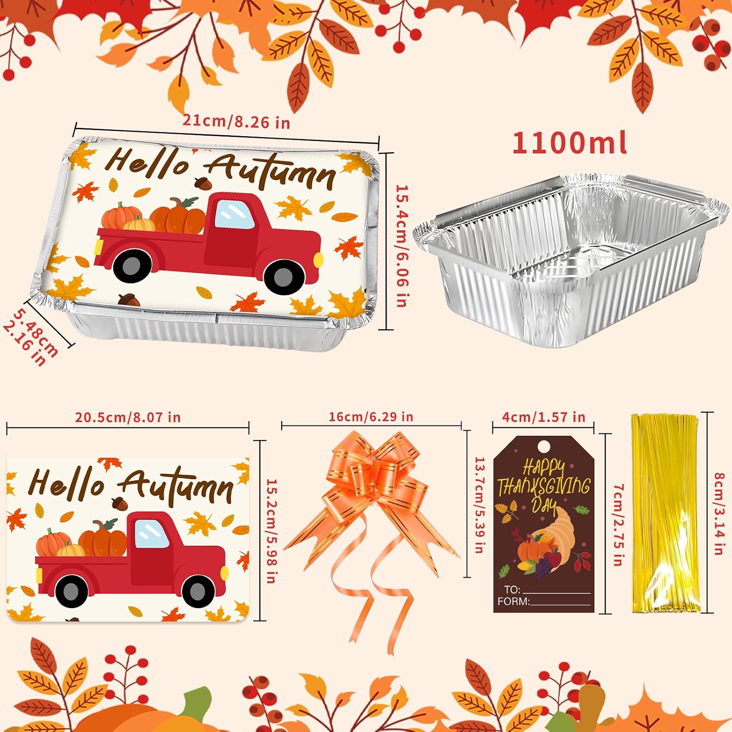 50PCS Fall Thanksgiving Leftover Containers with Lids, Thanksgiving To Go Containers Disposable Aluminum Foil Food Storage for Friendsgiving Party Thanksgiving Table Decorations