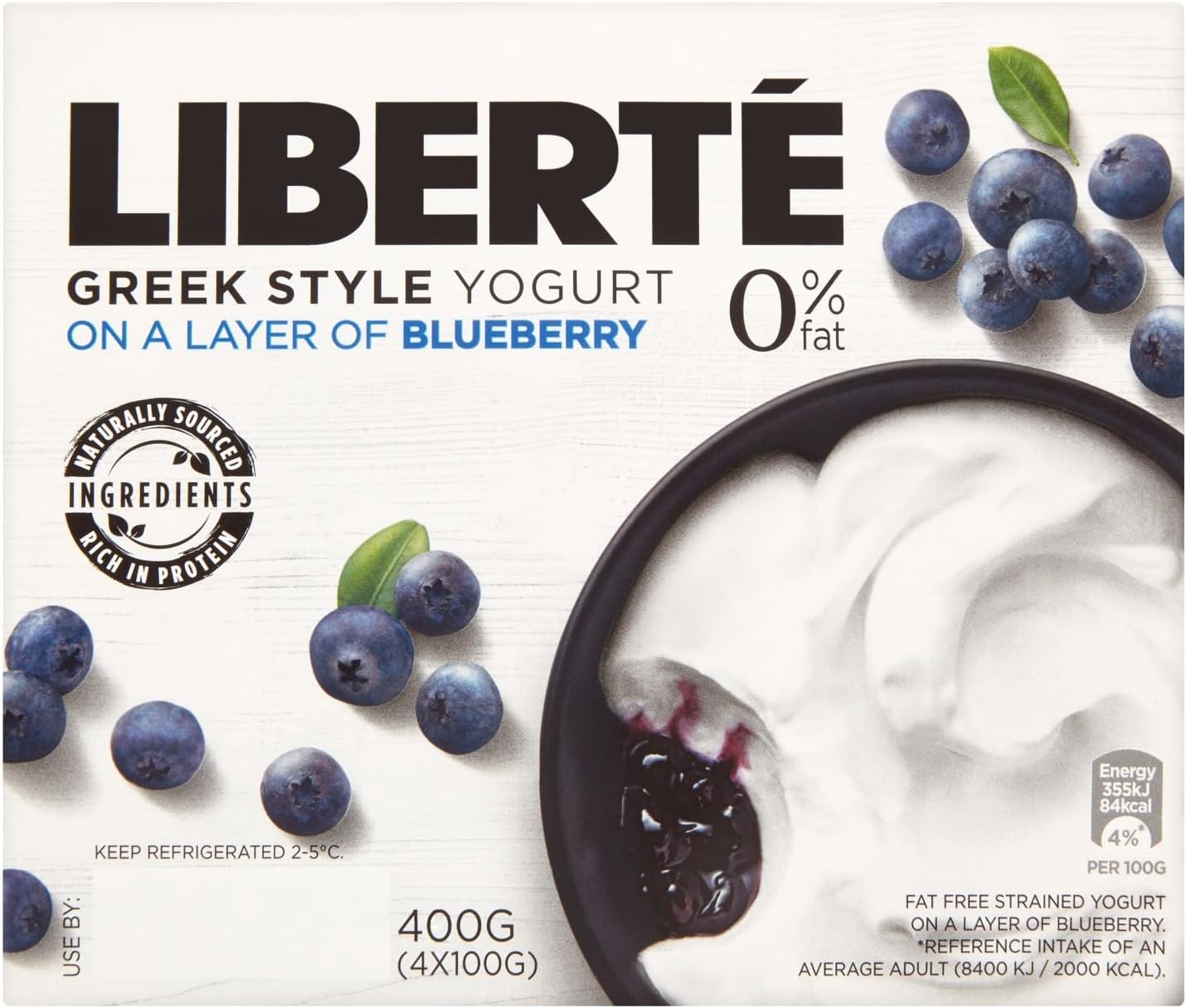 Liberte Fat Free Blueberry Yogurt, 4 x 100 g