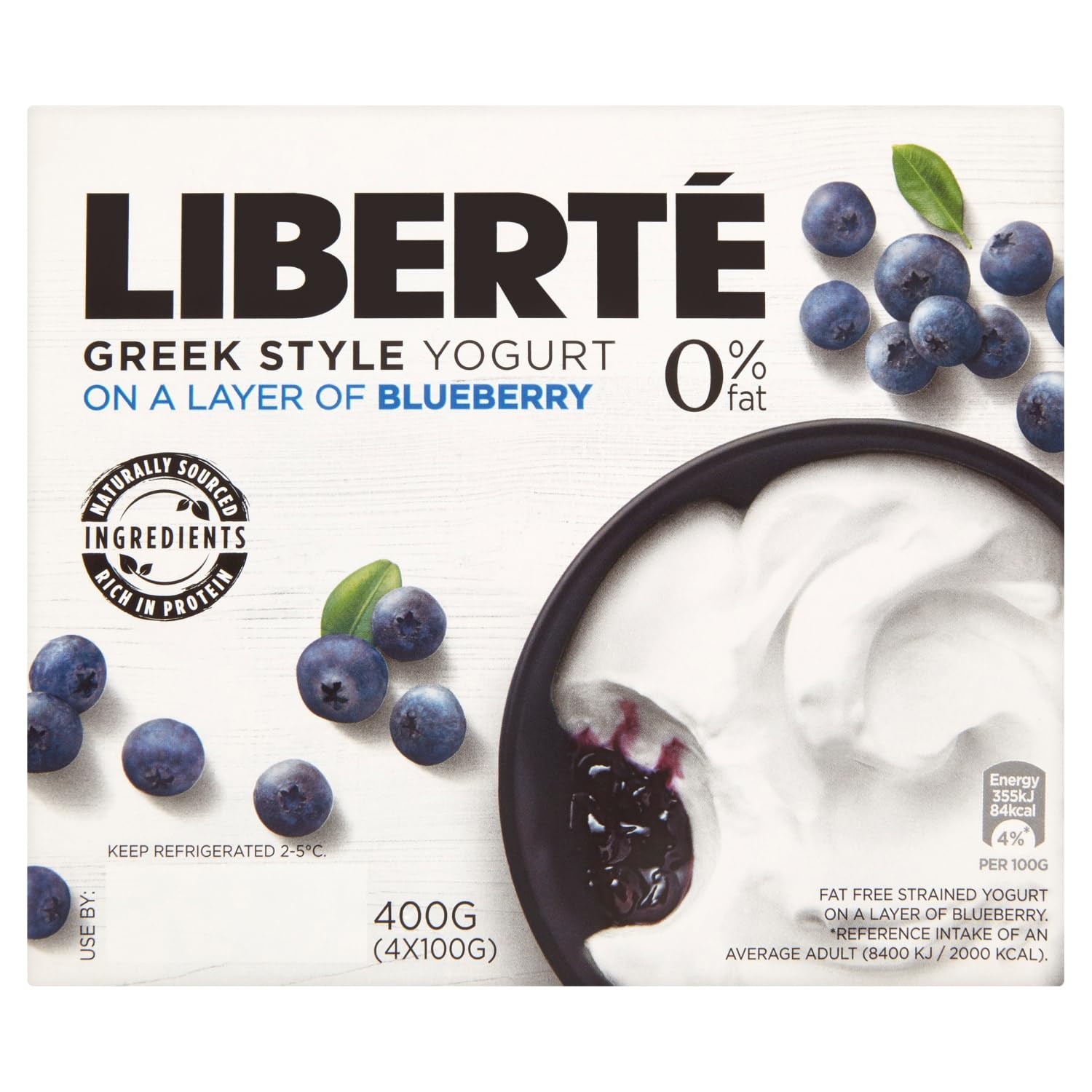 Liberte Fat Free Blueberry Yogurt, 4 x 100 g