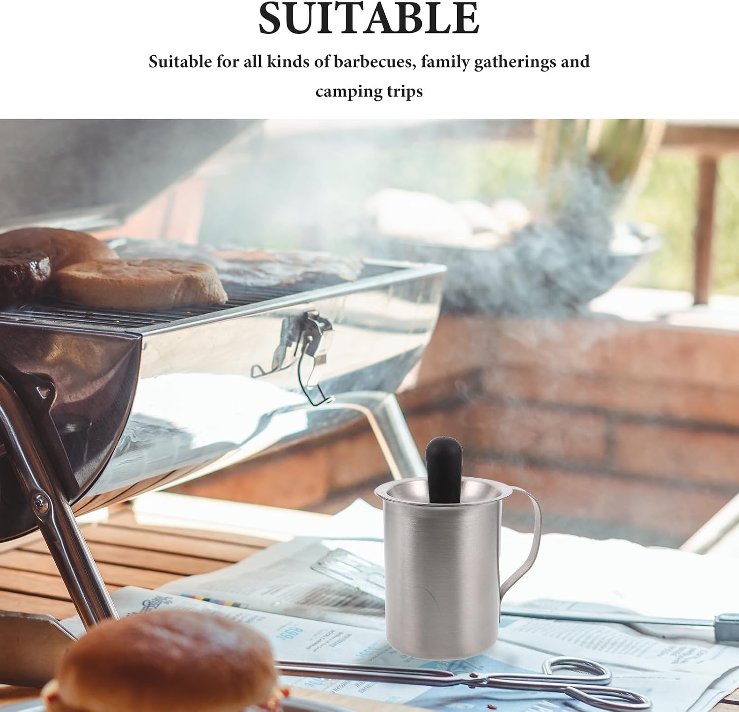 Silicone Basting Brush with Pot: 500ML/17oz Oil Dispenser Bottle with Brush for BBQ Pastry and Grilling - One-Piece Stainless Steel Sauce Cup for Cooking Baking