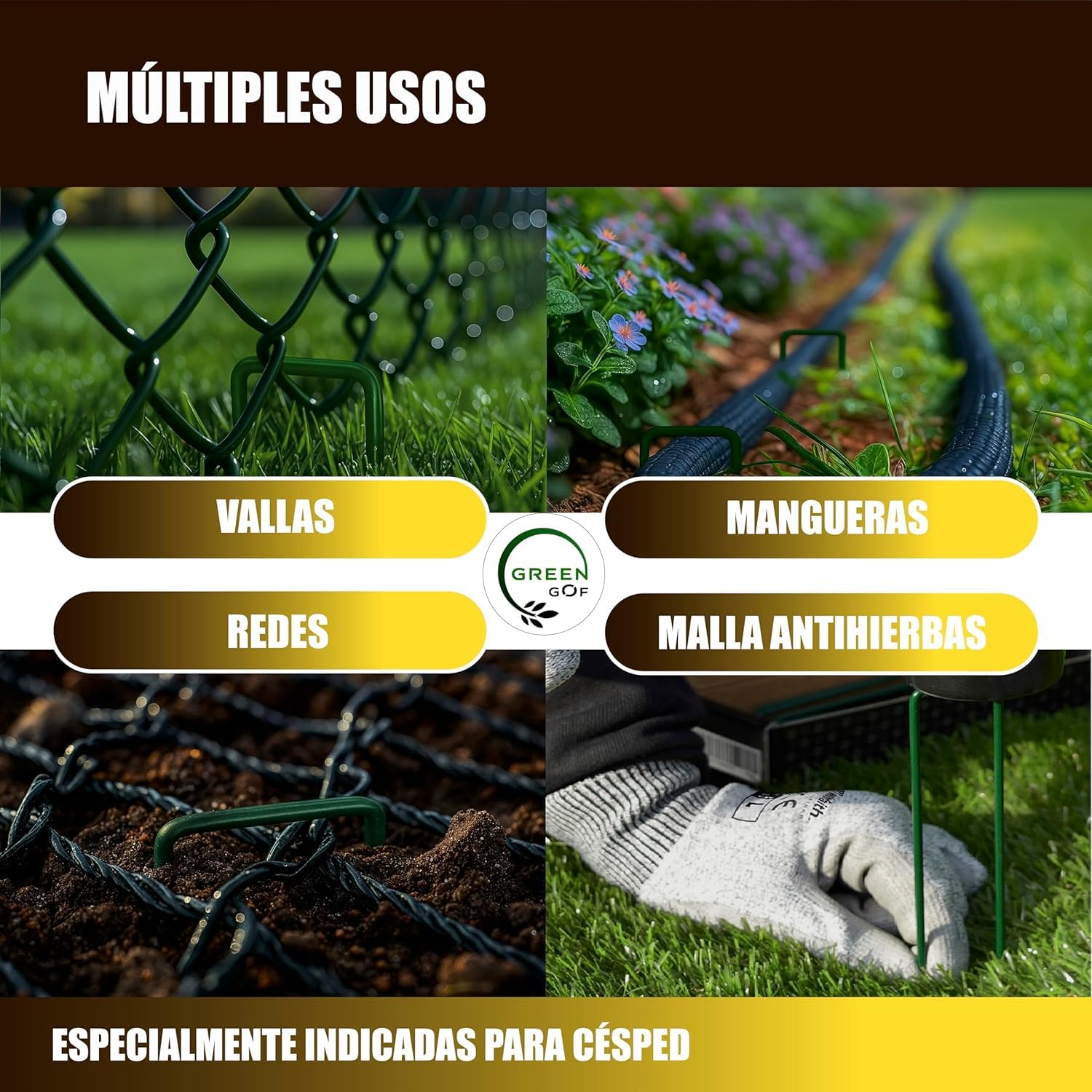 Suinga Graffe per prato artificiale | Set di 100 picchetti di fissaggio in metallo zincato per reti | Chiodi resistenti per giardini e terrazze | Ancoraggio per prato artificiale verde