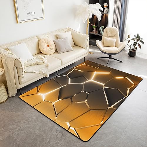 Alfombra hexagonal de panal para sala de estar, dormitorio, hogar, decoración geométrica, ultra suave, antideslizante, color naranja degradado,
