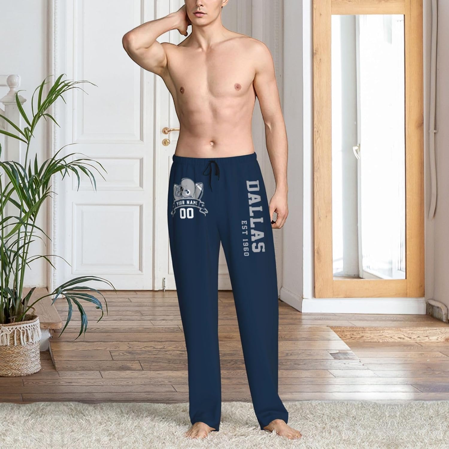Men's Plaid Pajama Pants Custom Name Number Soft Comfy Drawstring Home Pants Lounge Pants with Pockets - Image 3