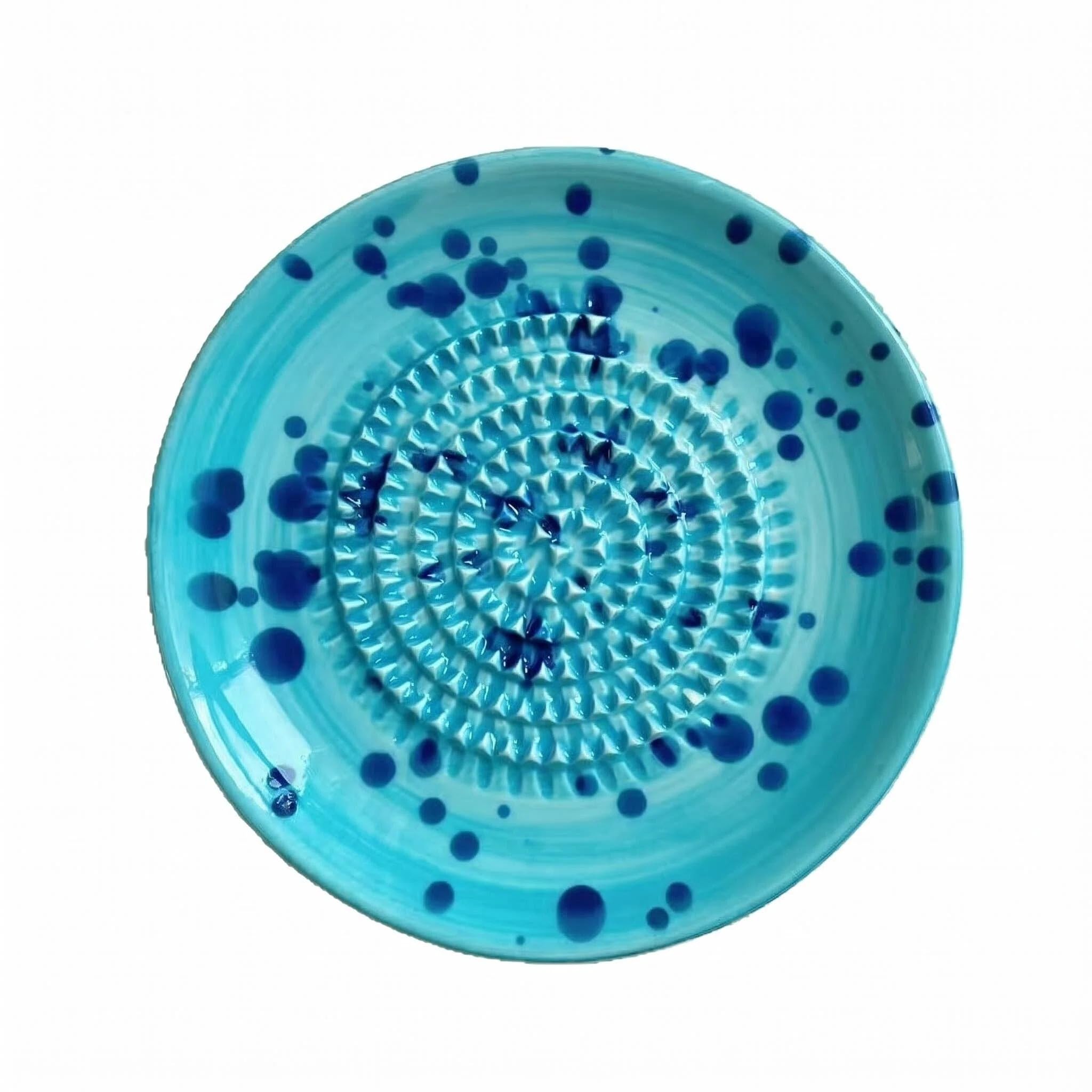 BRTNUP Ceramic Garlic Grater Plate Splatter Blue Ceramic Grating Plate