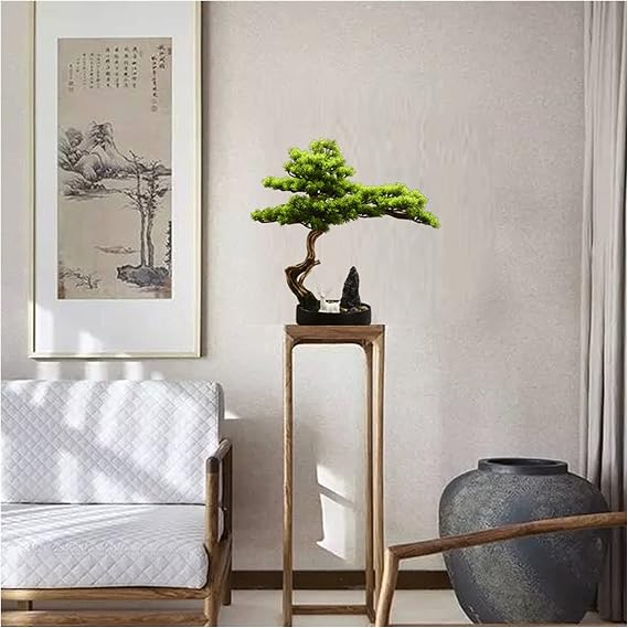 Artificial Bonsai Artificial Bonsai Tree,20 Inches Potted Artificial House Plants, Beautiful Elk Pine Tree Bonsai Plant, for Decoration Desktop Display Fake Plants Decor,