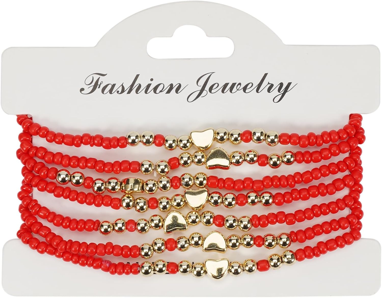 Caiyao 7Pcs Bohemian Multilayer Heart Seed Beaded Stackable Bracelets Handmade Multicolor Beaded Stretch Bracelet Friendship Vaction Elastic Wristbands for Women Summer Beach Hawaii Jewelry Gifts - Image 2