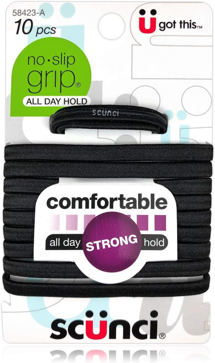 No-Slip Grip Comfortable All Day Strong Hold, Black Elastics, 10-Pcs per Pack (1-Pack)
