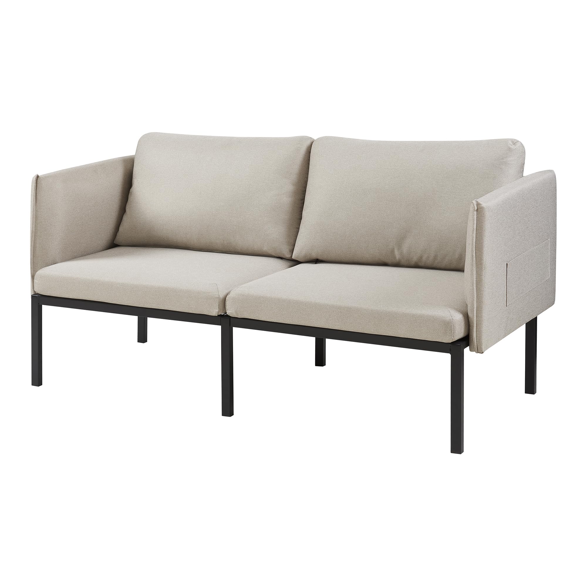 [en.casa] Divano a 2 Posti di Seduta Rivestito 2 Cuscini da Schienale e Braccioli con Tasche Integrate Sofa Imbottito a Telaio in Metallo per Salotto Soggiorno - Beige