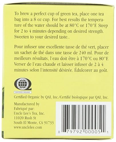 Miniatura 4 de Uncle Lee's Tea Té verde orgánico de limón y jengibre, bolsas de té verde 100% natural de primera calidad, sabor fresco, disfruta con miel, té