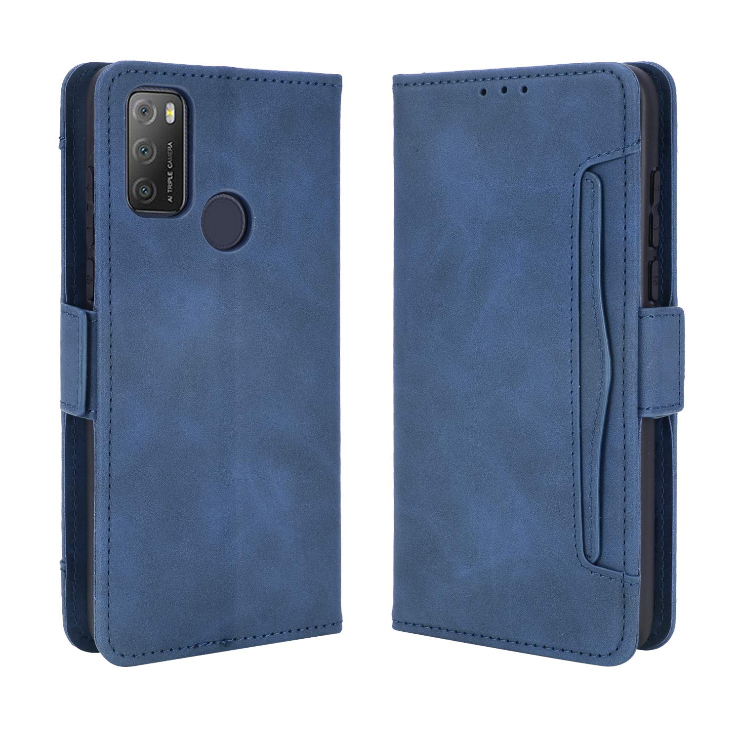 SHIEID Cover per Alcatel 3L 2020 Chiusura Magnetica,Custodia in Pelle per Portafoglio,con Funzione di Staffa,Flip Cover Wallet for Alcatel 3L 2020(Blu Scuro