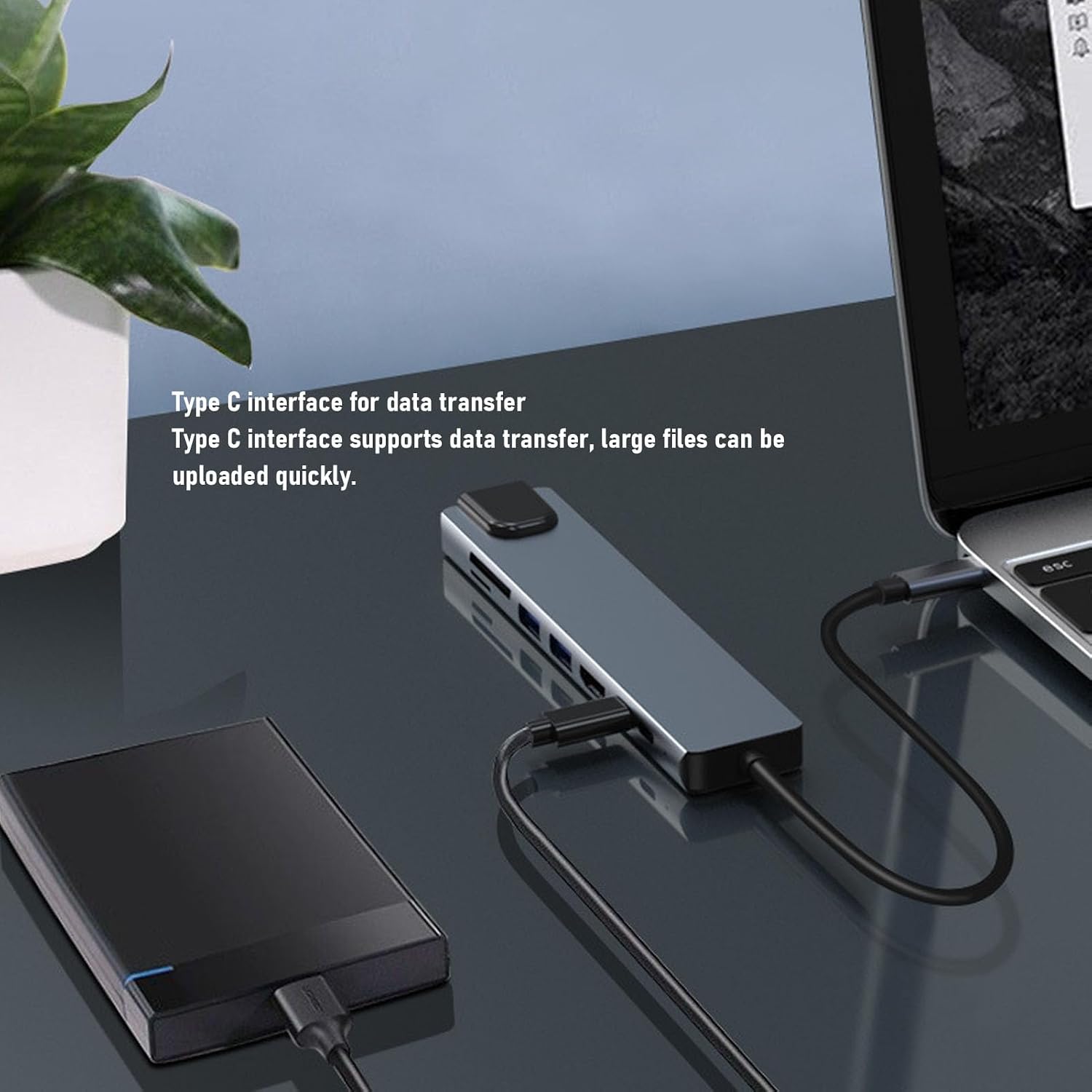 USB C Hub, 8 in 1 (USB3.0 x 1, USB2.0 x 1, Type C x 2, HDMI, LAN Port, Memory Card), LAN to USB C Adapter Splitter, Memory Card Reader for Phone Tablet Laptop