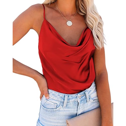 Ekouaer Womens Silk Cowl Neck Tank Top