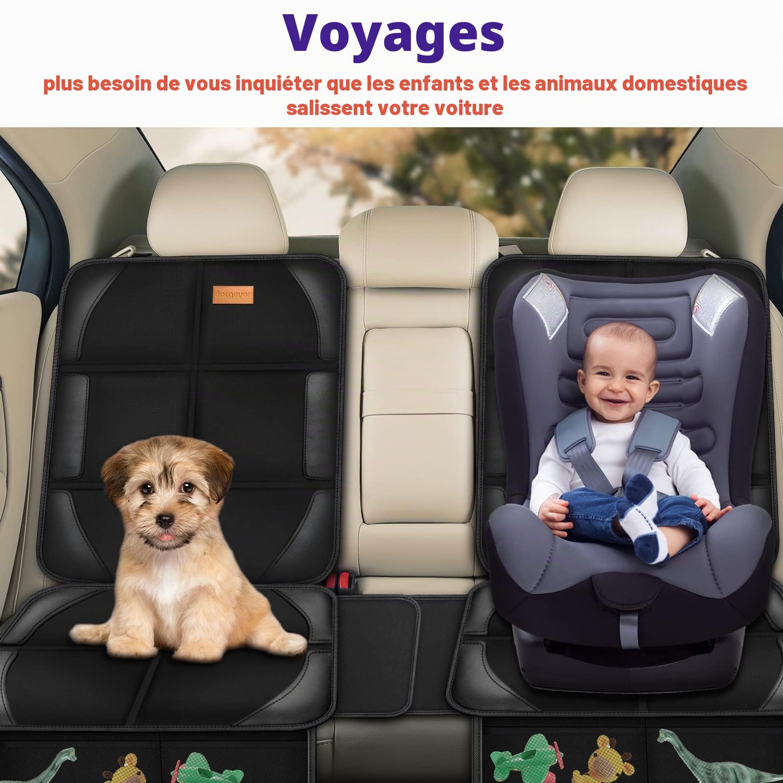 Bacgnyer Protections de SièGe de Voiture, Rembourrage en Tissu 600d éPais, ImperméAble, Durable, AntidéRapant, Protection de SièGe pour Enfants, Convient pour Les BéBéS (Noir, 2 Pièces)