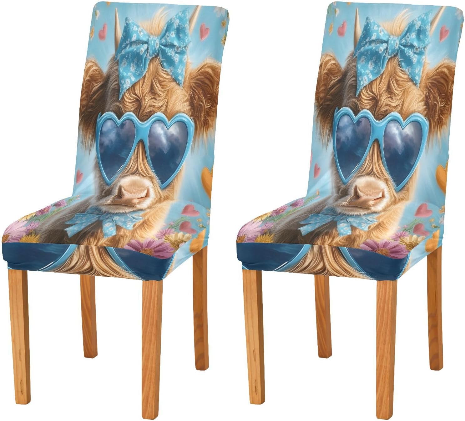 ALAZA Chair Covers for Dining Room, Highland Cattle Sunglasses Stretch Chair Cover Sets Chair Protector Removable Washable for Ktichen Restaurant Hotel