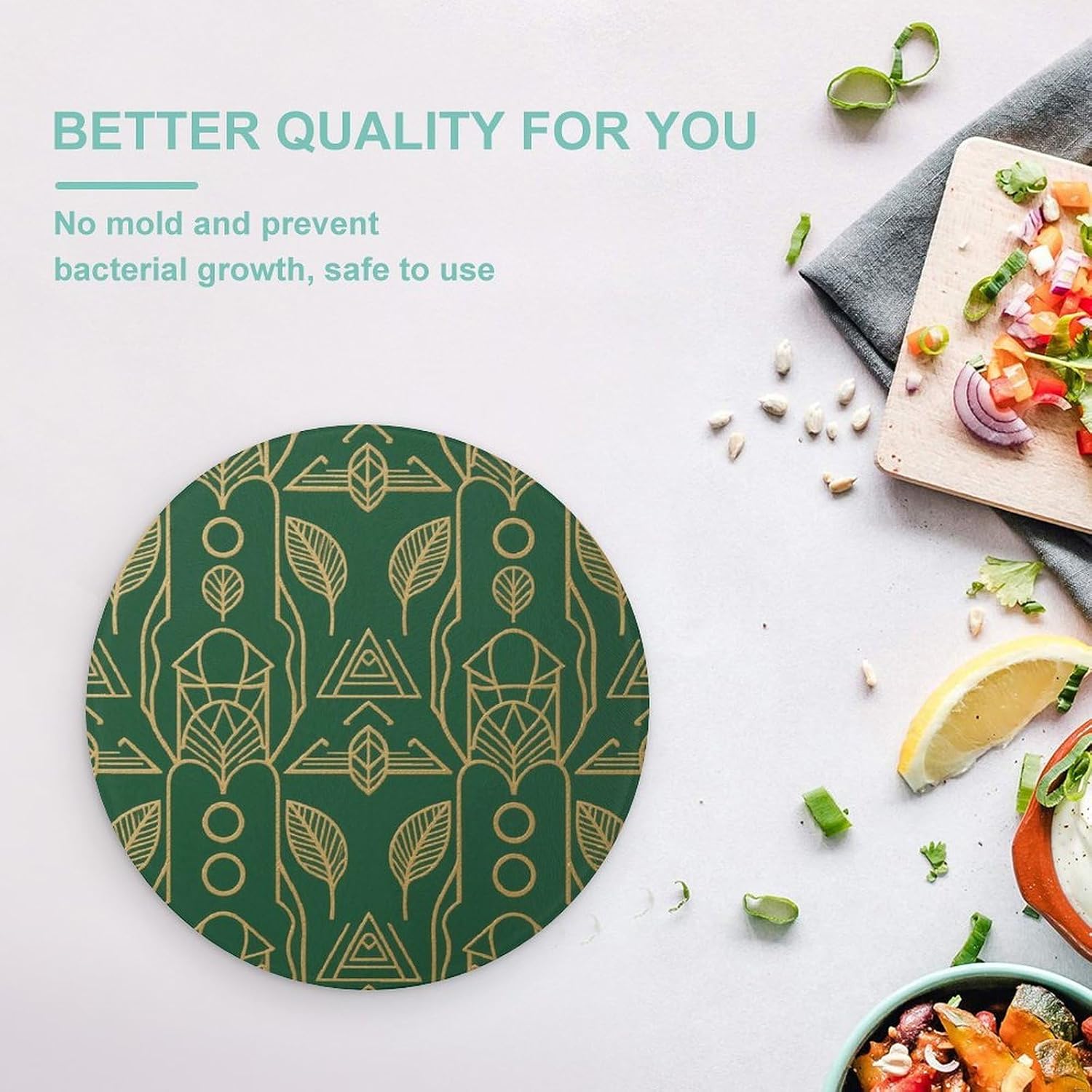 Peel And Stick Art Deco Chopping Block Tempered Glass Cutting Board Mats Round Countertop Cutting Boards Small Charcuterie Boards Bar Cheese Board Snack Tray